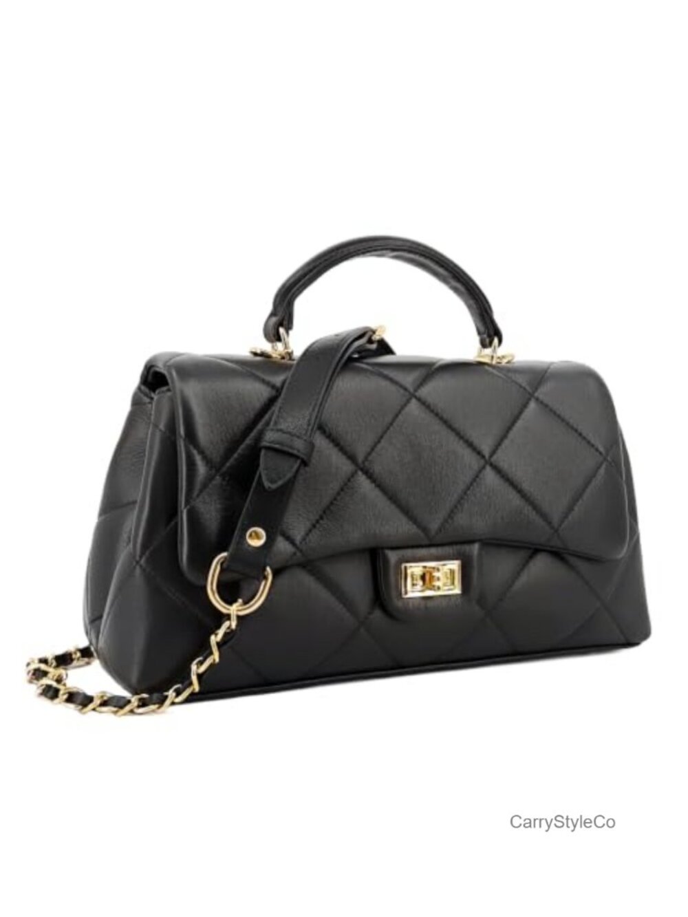 Quilted Cowhide Leather Convertible Crossbody Shoulder Bag